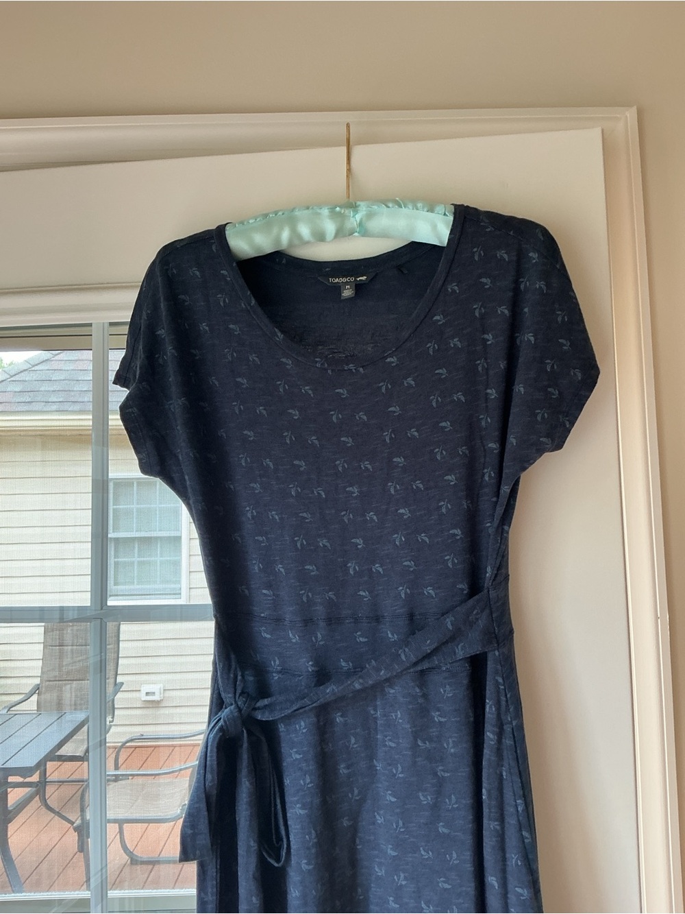 Toad&Co Navy Short-Sleeve Tie-Waist Midi Dress with Subtle Print